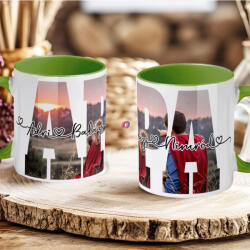 Deconline Crafts Apák napi bögre "APA fényképes, 1-5 névvel" Személyre szabható, zöld, kerámia (DO133016-GREEN-MUG)