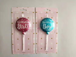 QX-IMP Születésnapi Gyertya Lufi, Birthday Girl Vagy Boy Felirattal, Rózsaszín Vagy Kék Magasság: 6.50 Cm (497507)