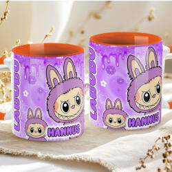 Deconline Crafts Egyedi neves "Labubu lila" bögre személyre szabható narancssárga (DO69363-LILA-ORANGE-MUG)
