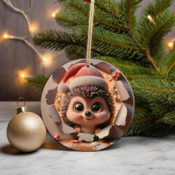 Deconline Crafts Vicces sünis karácsonyfa dísz fa 2 oldalas 9 cm (DO11932-HEDGEHOG)