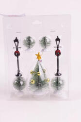 QX-Impex 7 db-os Arany Karácsonyi makett fenyőfa, kandeláber dekor szett műanyag (580268)