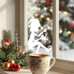 Deconline Crafts Karácsonyi ablakmatrica Elf manó 35 cm fehér (DO120059-WH-35)