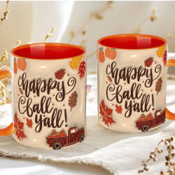 Deconline Crafts Őszi mintás bögre 3D pufi hatású "Hello Fall Y'all" Narancs (DO126104-ORANGE-MUG)