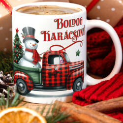 Deconline Crafts Karácsonyi bögre "Boldog karácsonyt teherautó" 330 ml kerámia Full HD (DO129192-CERAMIC-MUG)