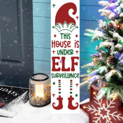 Deconline Crafts Karácsonyi fa tábla 60 cm "Elf manós" bejárati ajtó mellé, akasztható (DO120054)