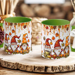 Deconline Crafts Őszi mintás bögre 3D pufi hatású "Őszi törpék" zöld (DO126127-GREEN-MUG)
