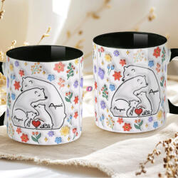 Deconline Crafts Ajándék bögre "Medve család, Max 5 gyerek" Személyre szabható, fekete, kerámia (DO133019-BLACK-MUG)