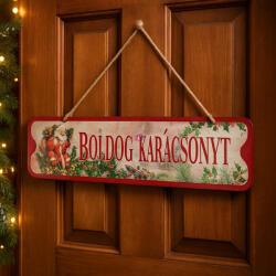 QX-Impex Fém bádog tábla - Boldog Karácsonyt felirattal 50 × 12 cm (081273)