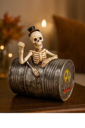 QX-IMP Halloween-i dekorációs figura - csontváz hordóban 11 cm (046108)