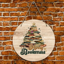 Deconline Crafts XL Karácsonyi fa tábla "Merry Bookmas" ajtódísz többféle méretben (DO129201-WOOD30)