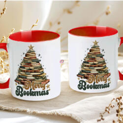 Deconline Crafts Karácsonyi bögre "Merry Bookmas" 330 ml kerámia piros Full HD (DO129201-RED-MUG)