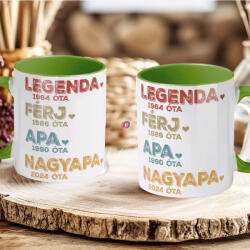 Deconline Crafts Apák napi bögre "Legenda nagyapa" Személyre szabható, zöld, kerámia (DO133017-GREEN-MUG)