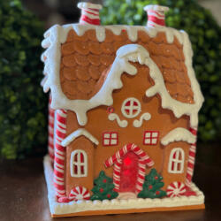 Decoration & Design Mézeskalács házikó figurákkal, LED-es, kerámia, 15, 9x14x20, 6 cm, barna, fehér (DD66354)