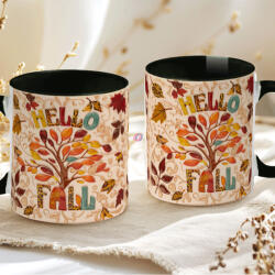 Deconline Crafts Őszi mintás bögre 3D pufi hatású "Hello Fall" fekete (DO126125-BLACK-MUG)