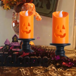 Golddeko LED-es tökfej figurás gyertya gyertyatartón, 12cm (GD2303226)