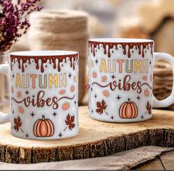Deconline Crafts Őszi mintás bögre 3D pufi hatású "Autumn Vibes" kerámia (DO126124-MUG)