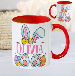 Deconline Crafts Húsvéti bögre "Nyuszilány" egyedi névvel, piros, kerámia (DO133001-RED-MUG)