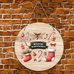 Deconline Crafts Egyedi neves karácsonyi fa tábla "Candy Christmas" ajtódísz többféle méretben (DO129196-WOOD30)