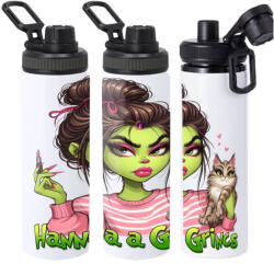 Deconline Crafts XL Egyedi feliratos Kulacs 850 ml "Grincs lány cicával" HD (DO129213-850ML)