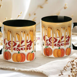 Deconline Crafts Őszi mintás bögre 3D pufi hatású "Cozy Season" fekete (DO126105-BLACK-MUG)