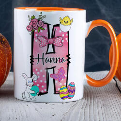 Deconline Crafts Húsvéti bögre "Monogramos" egyedi névvel, narancssárga, kerámia (DO133009-ORANGE-MUG)
