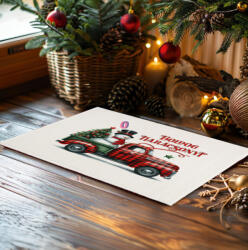 Deconline Crafts Karácsonyi Szőnyeg, Lábtörlő 60X40 cm "Boldog karácsonyt teherautó (DO129192-RUG-60x40)