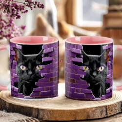 Deconline Crafts Halloween mintás bögre HD "Black Cat" rózsaszín (DO126116-PINK-MUG)