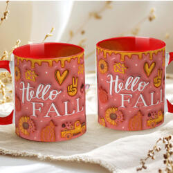 Deconline Crafts Őszi mintás bögre 3D pufi hatású "Hello Fall" red (DO126103-RED-MUG)