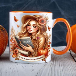 Deconline Crafts Halloween mintás bögre Olvasó lány, egyedi szöveggel Narancssárga (DO126142-ORANGE-MUG)