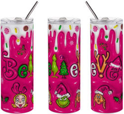 Deconline Crafts Grincs mintás termosz 600ml "BELIEVE in pink (DO126154-600ML-TUMBLER)