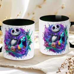 Deconline Crafts Halloween mintás bögre "Jack and Sally" fekete (DO126134-BLACK-MUG)