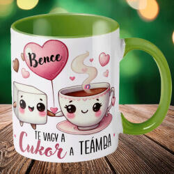 Deconline Crafts Szerelmes bögre "Te vagy a cukor a teámba" egyedi névvel, zöld, kerámia (DO133010-GREEN-MUG)