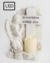 QX-Impex Polirezin angyal kereszttel, ledes - 20 cm (045830)