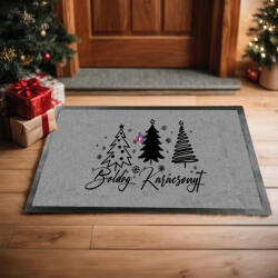 Deconline Crafts Karácsonyi mintás Lábtörlő 60X40 cm Boldog karácsonyt szürke, fekete (DO129183-doormat-GR)