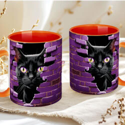 Deconline Crafts Halloween mintás bögre HD "Black Cat" Narancs (DO126116-ORANGE-MUG)