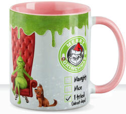 Deconline Crafts Grincses karácsonyi bögre "Merry Grinchmas" pufi hatású rózsaszín bögre (DO129210-PINK-MUG)