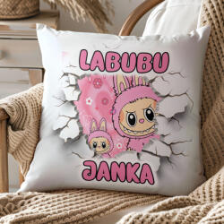 Deconline Crafts Egyedi neves Rózsaszín Labubu párnahuzat személyre szabható 40 cm (DO69363-PILLOW)