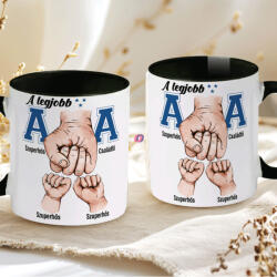 Deconline Crafts Apák napi bögre "Legjobb apa kék, Max 5 gyerek" Személyre szabható, fekete, kerámia (DO133024-BLACK-MUG)