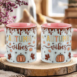 Deconline Crafts Őszi mintás bögre 3D pufi hatású "Autumn Vibes" rózsaszín (DO126124-PINK-MUG)