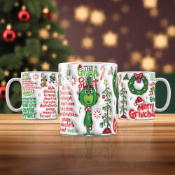 Deconline Crafts Grincs mintás karácsonyi bögre 3D pufi hatású "Youth Grinch (DO129109)