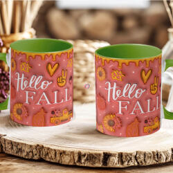Deconline Crafts Őszi mintás bögre 3D pufi hatású "Hello Fall" zöld (DO126103-GREEN-MUG)