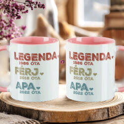 Deconline Crafts Apák napi bögre "Legenda Apa" Személyre szabható, rózsaszín, kerámia (DO133018-PINK-MUG)