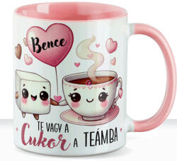 Deconline Crafts Szerelmes bögre "Te vagy a cukor a teámba" egyedi névvel, rózsaszín, kerámia (DO133010-PINK-MUG)