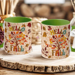Deconline Crafts Őszi mintás bögre 3D pufi hatású "Hello Fall" zöld (DO126125-GREEN-MUG)