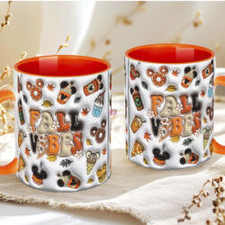 Deconline Crafts Őszi mintás bögre 3d Pufi hatású "Fall Vibes" Narancs (DO126118-ORANGE-MUG)