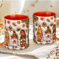 Deconline Crafts Őszi mintás bögre 3D pufi hatású "Gnomes" narancssárga (DO126123-ORANGE-MUG)