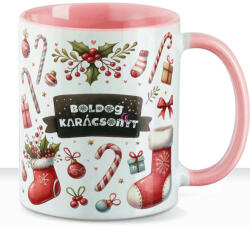 Deconline Crafts Egyedi neves karácsonyi bögre "Candy Christmas" 330 ml kerámia Rózsaszín Full HD (DO129196-PINK-MUG)
