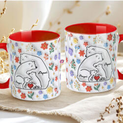 Deconline Crafts Ajándék bögre "Medve család, Max 5 gyerek" Személyre szabható, piros, kerámia (DO133019-RED-MUG)