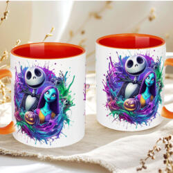 Deconline Crafts Halloween mintás bögre "Jack and Sally" Narancs (DO126134-ORANGE-MUG)