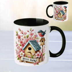 Deconline Crafts Húsvéti bögre "Helló Tavasz" egyedi felirattal, fekete, kerámia (DO133005-BLACK-MUG)